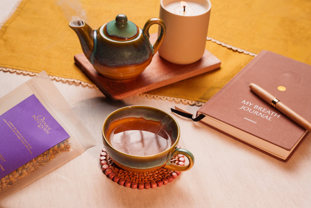 Lavara Botanics herbal blends tea in a cup on a table